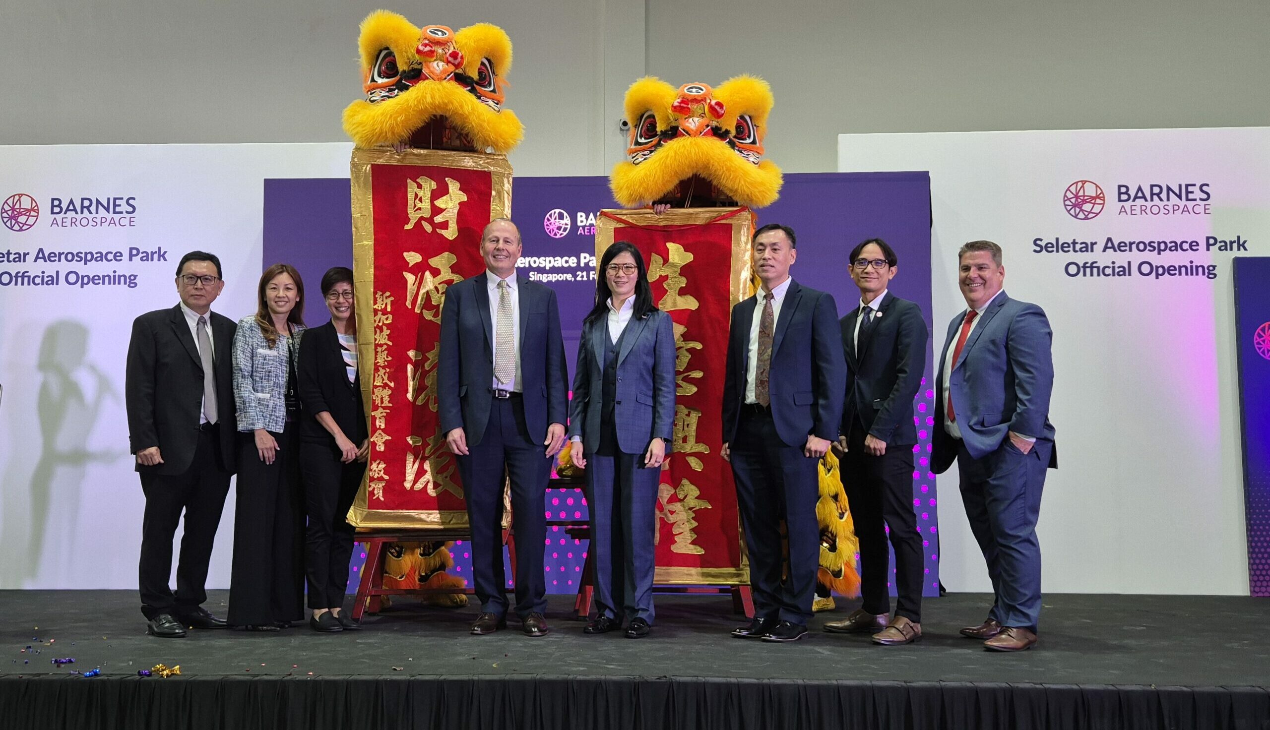 Lion Dance at the Barnes Aerospace Singapore Facility Expansion Ribbon Cutting 21 Feb 2024